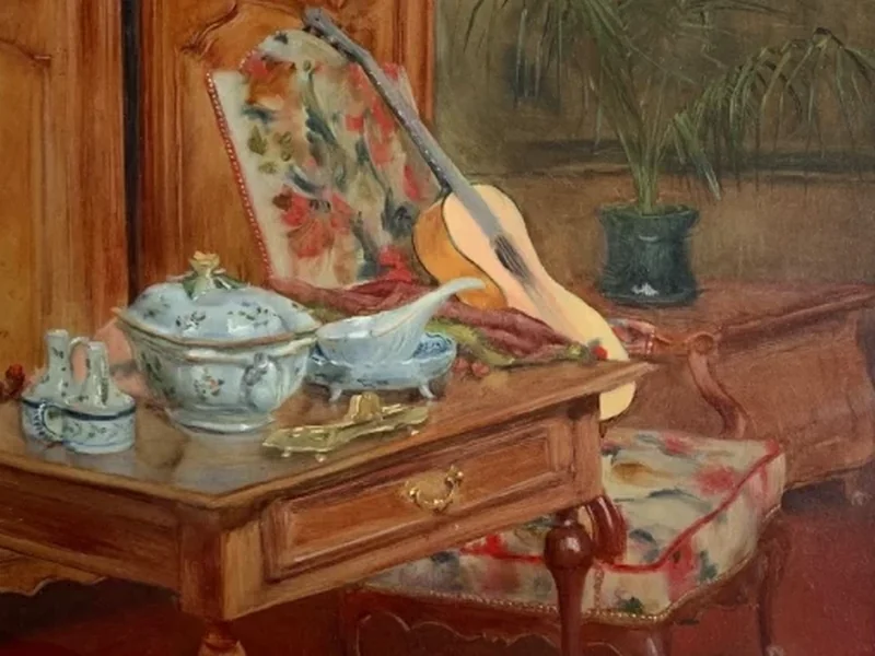 1860-Joseph Adolphe Dudicourt - Piatto da portata e chitarra
